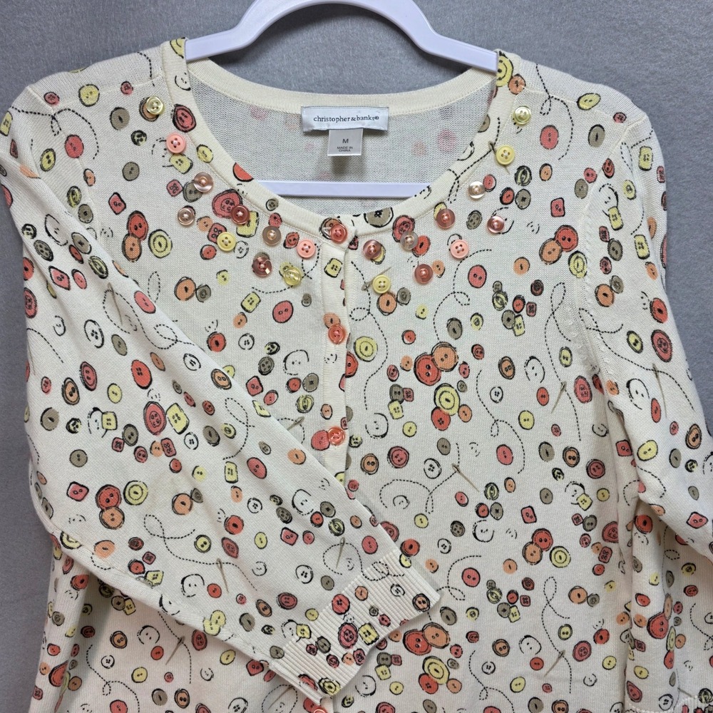 Christopher and Banks Cardigan Womens M Buttons Sewing Seamstress Embellished